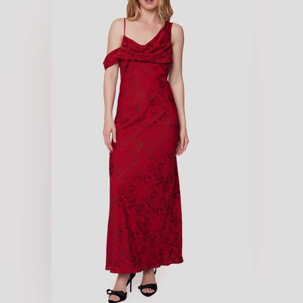 Lost +‎ Wander Deep Red Rouge Vine Floral Maxi Dress